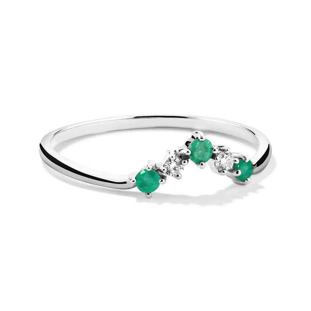 Curved V Shaped Lab Grown Emerald and Diamond Ring sold by MSBLUE Jewelry product image thumbnail 4
