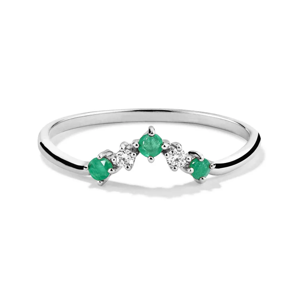 Curved V Shaped Lab Grown Emerald and Diamond Ring sold by MSBLUE Jewelry product image thumbnail 2