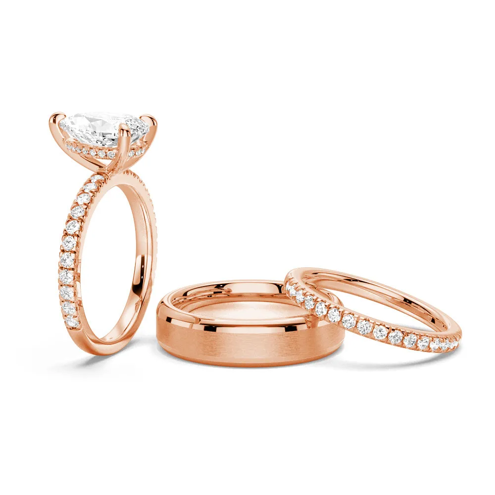 Pear-Shaped Pavé Band Hidden Halo Moissanite Couple's Ring Set with Men's Wedding Band sold by MSBLUE Jewelry product image thumbnail 3