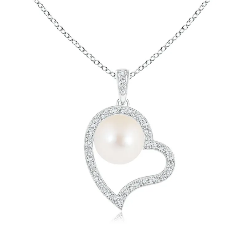8mm Freshwater Cultured Pearl Pavé Heart Pendant sold by MSBLUE Jewelry