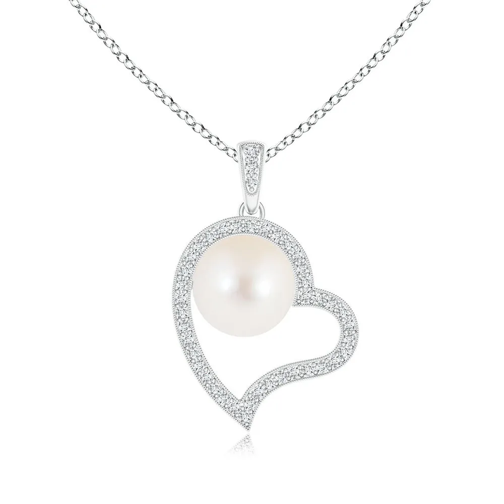 8mm Freshwater Cultured Pearl Pavé Heart Pendant sold by MSBLUE Jewelry