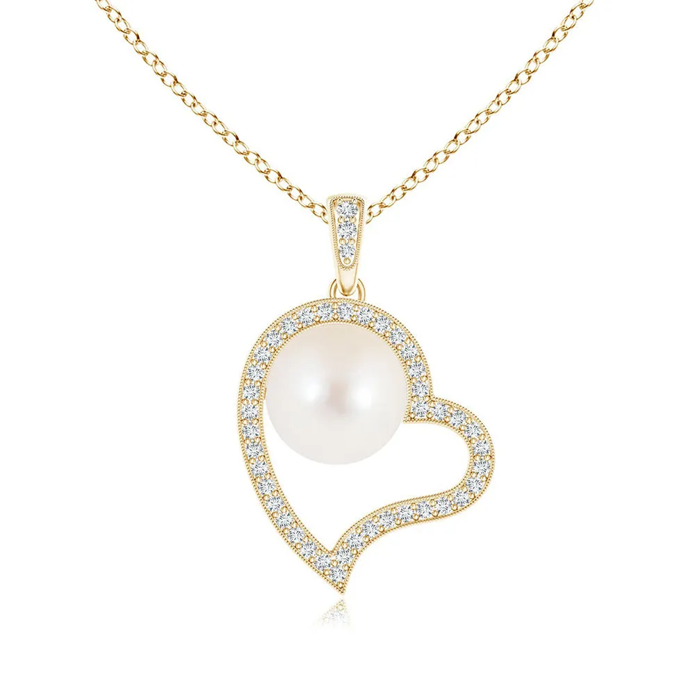 8mm Freshwater Cultured Pearl Pavé Heart Pendant sold by MSBLUE Jewelry product image thumbnail 2