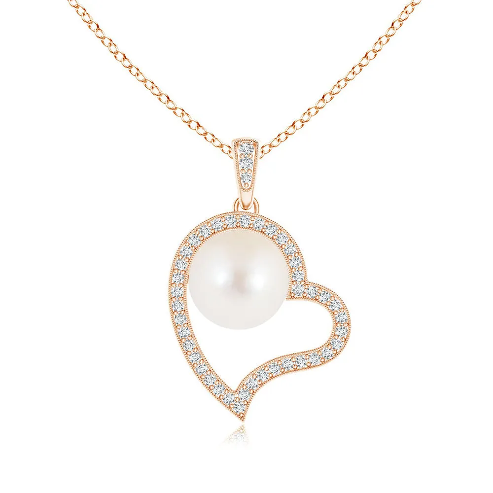 8mm Freshwater Cultured Pearl Pavé Heart Pendant sold by MSBLUE Jewelry product image thumbnail 3