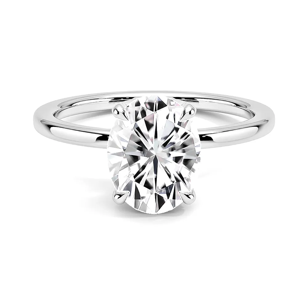 Solitaire Oval Cut Engagement Ring With Hidden Pavé Halo sold by MSBLUE Jewelry