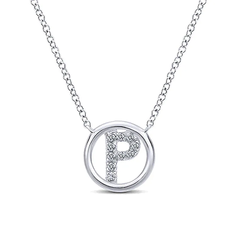 Round Pavé Initial P Pendant Necklace sold by MSBLUE Jewelry