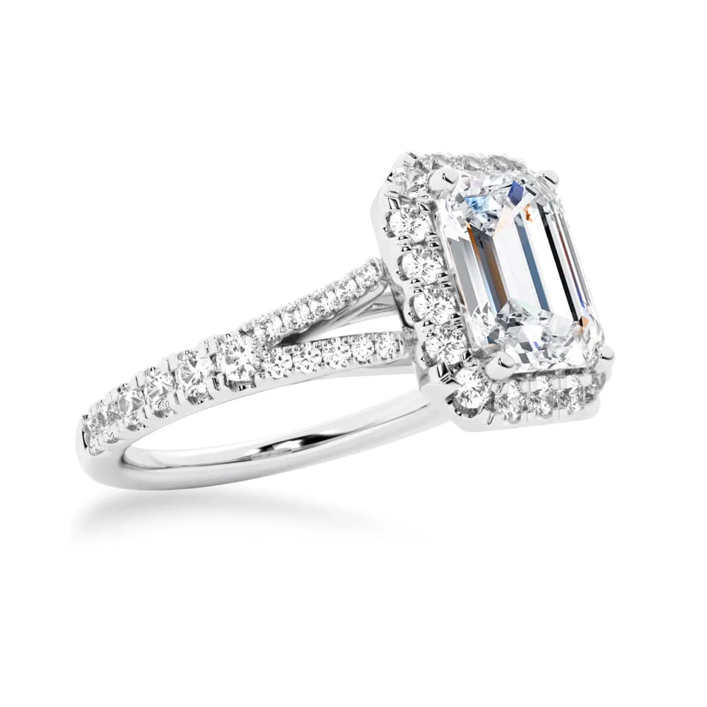 NEW Emerald Cut Split-Shank Moissanite Halo Engagement Ring sold by MSBLUE Jewelry product image thumbnail 4