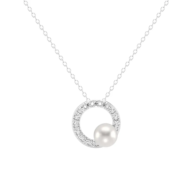 5mm Freshwater Pearl Moissanite Circle Fashion Pendant Necklace sold by MSBLUE Jewelry