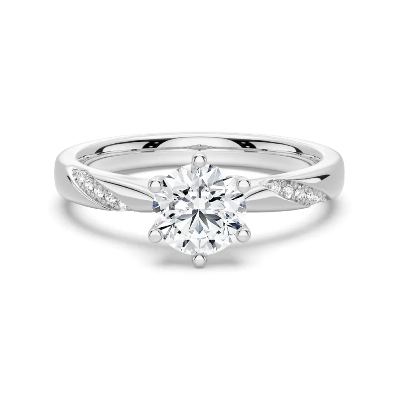 1 CT. Six-Prong Round Cut Engagement Ring with Side Stone sold by MSBLUE Jewelry