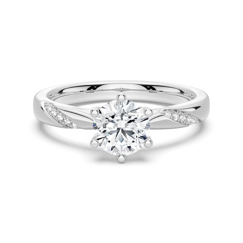 1 CT. Six-Prong Round Cut Engagement Ring with Side Stone sold by MSBLUE Jewelry