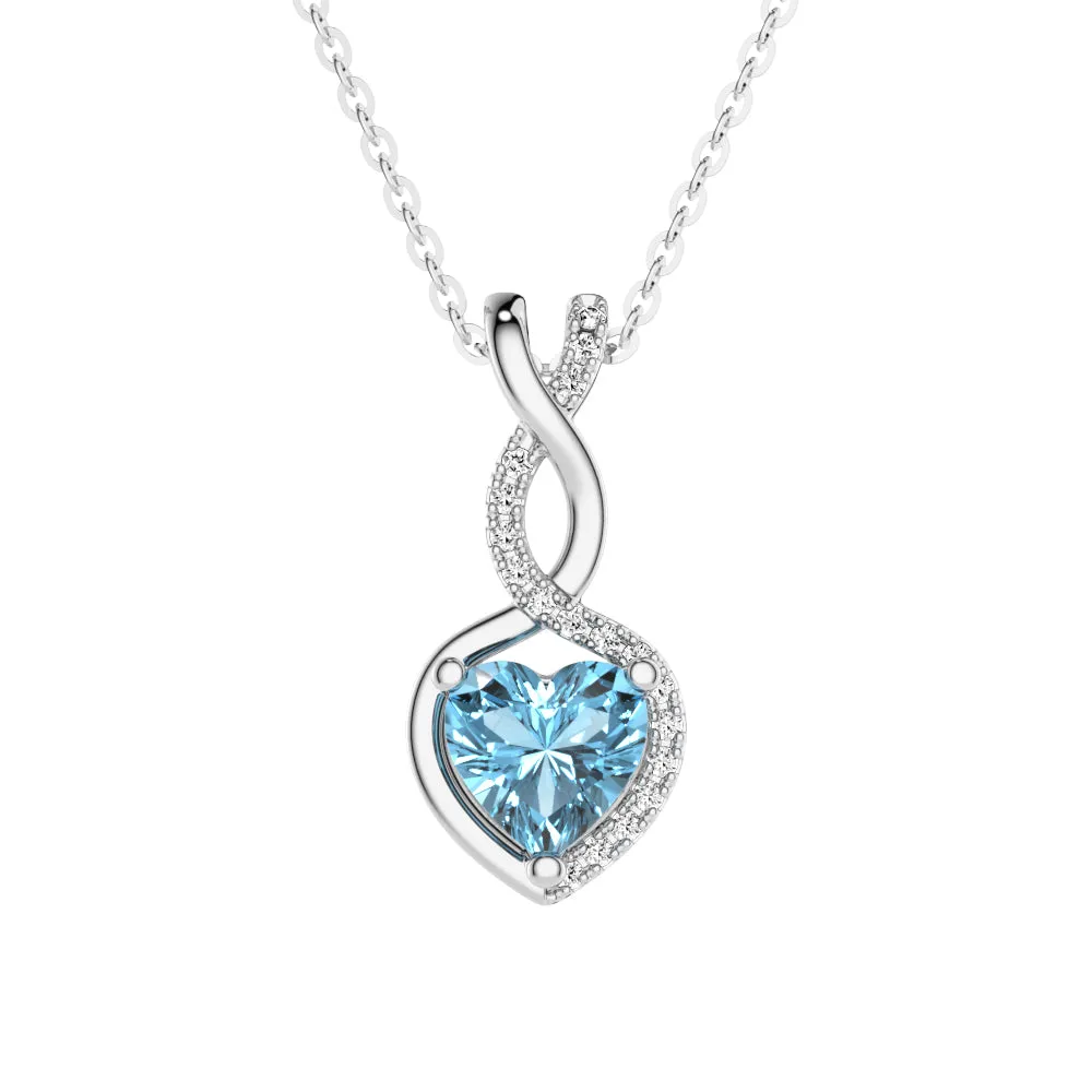 1.05 CT. Aquamarine Infinity Heart Pendant with Diamonds sold by MSBLUE Jewelry