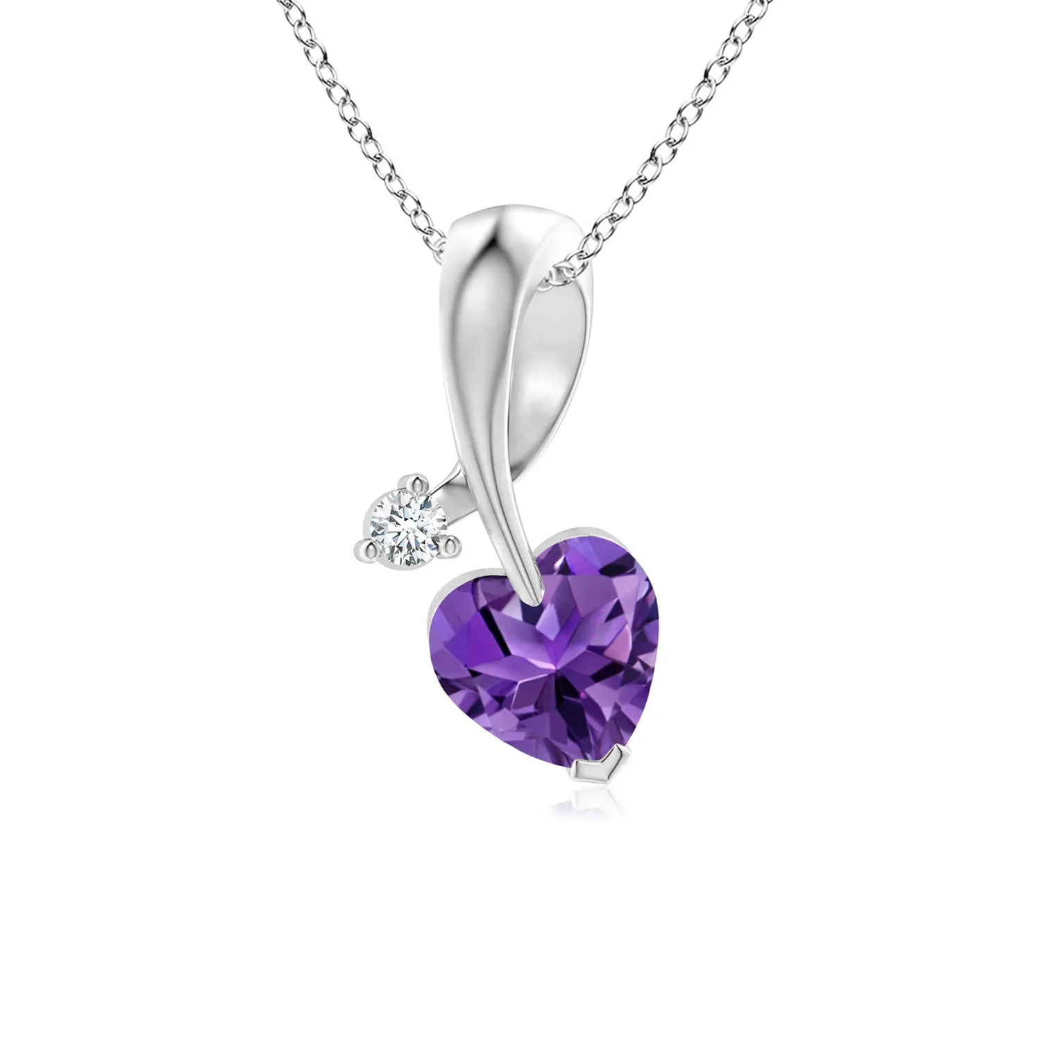 1 CT. Heart-Shaped Amethyst Ribbon Pendant with Diamond sold by MSBLUE Jewelry