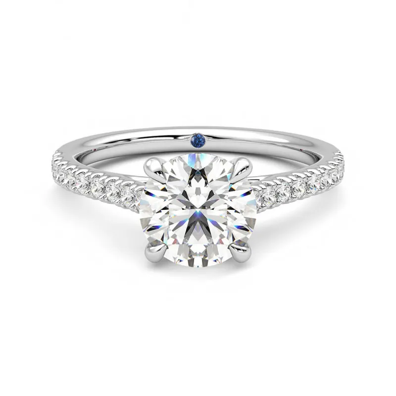 Round Moissanite Engagement Ring with Hidden Anniversary Stone and Pavé Accents sold by MSBLUE Jewelry