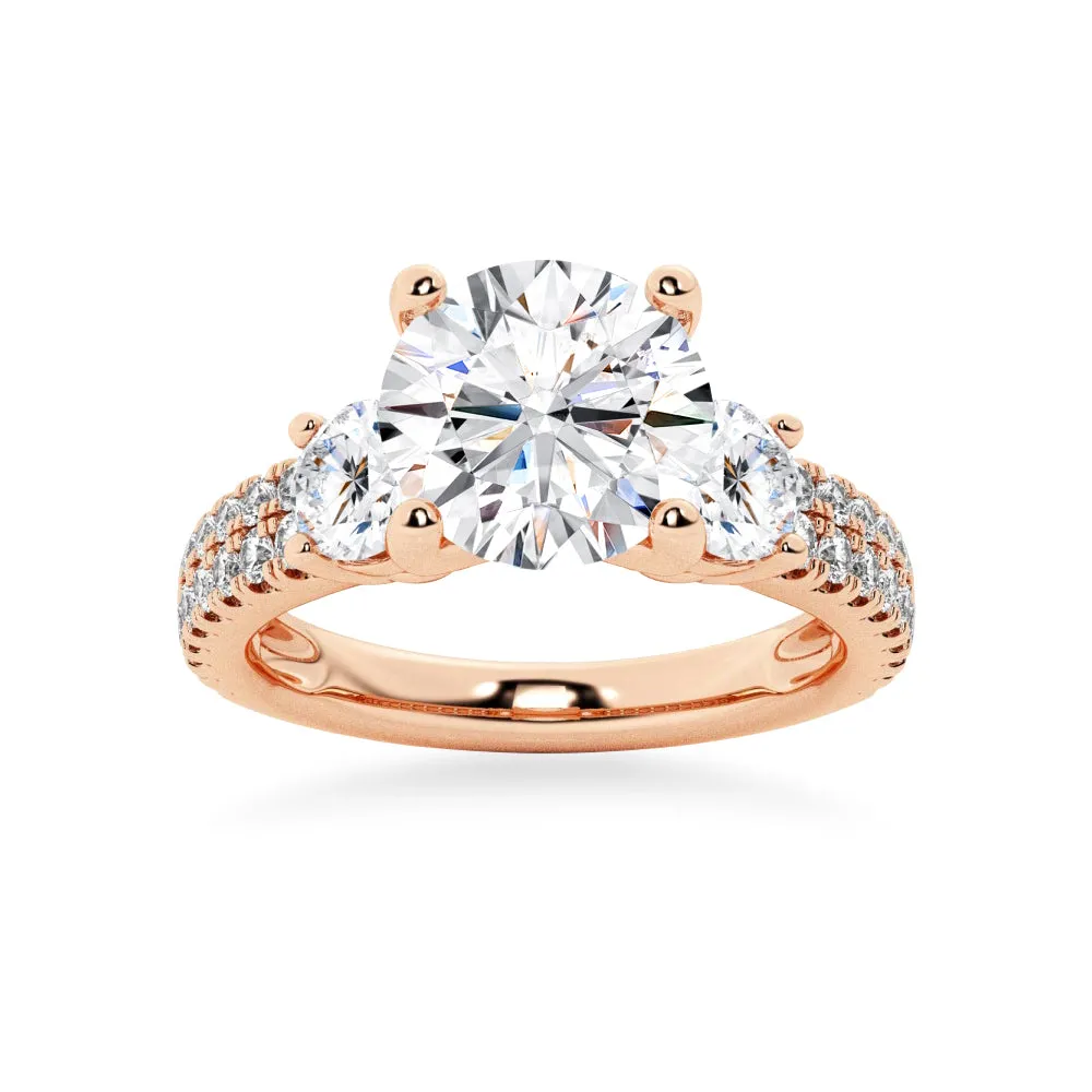 NEW Double Row Pave Three Stone Round Cut Moissanite Engagement Ring sold by MSBLUE Jewelry product image thumbnail 3