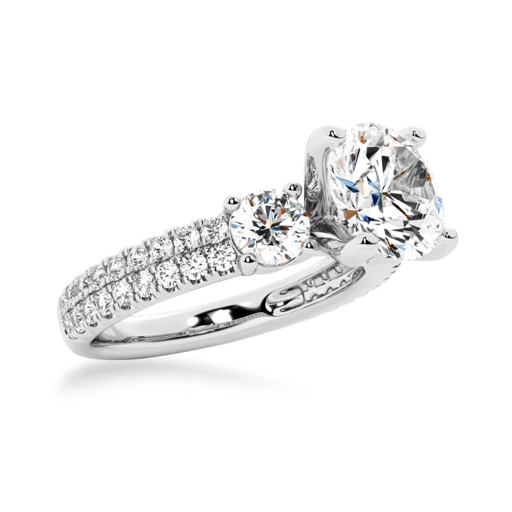 NEW Double Row Pave Three Stone Round Cut Moissanite Engagement Ring sold by MSBLUE Jewelry product image thumbnail 4
