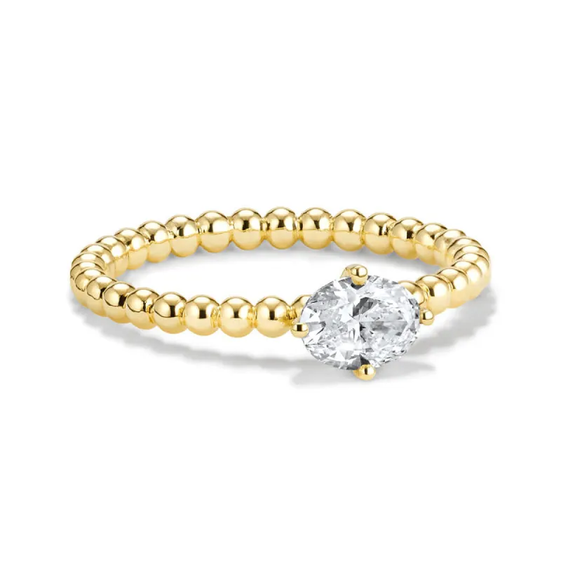 East West Oval Shaped Lab Grown Diamond Ring With Beaded Band sold by MSBLUE Jewelry