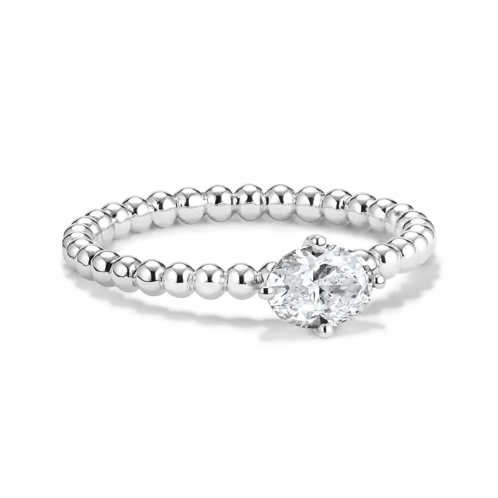 East West Oval Shaped Lab Grown Diamond Ring With Beaded Band sold by MSBLUE Jewelry product image thumbnail 2