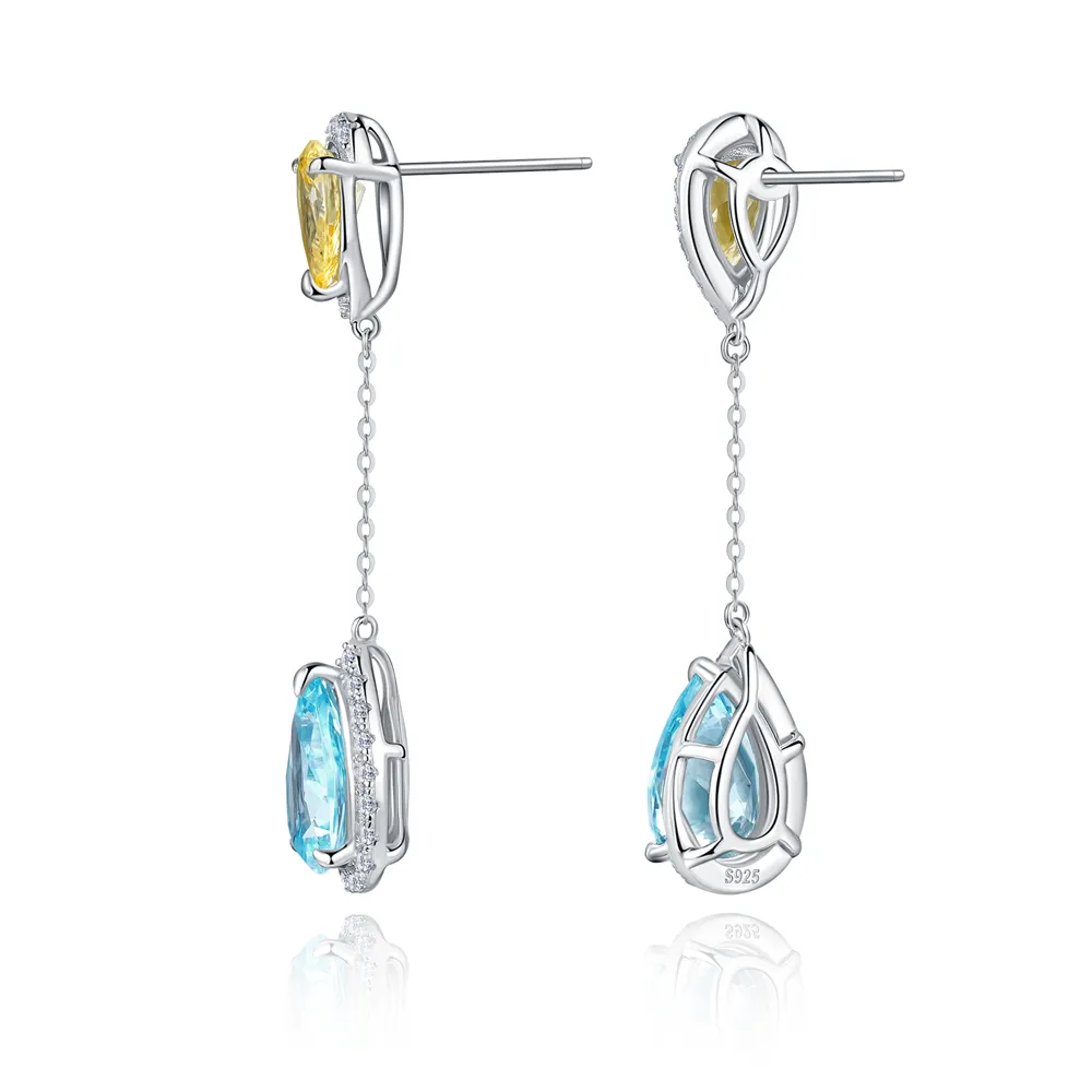 "SHELTER" - Yellow and Sky Blue Gemstone Drop Earrings sold by MSBLUE Jewelry product image thumbnail 2