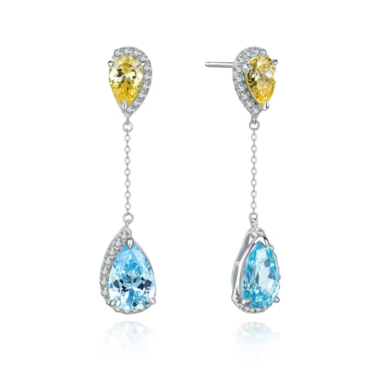 "SHELTER" - Yellow and Sky Blue Gemstone Drop Earrings sold by MSBLUE Jewelry