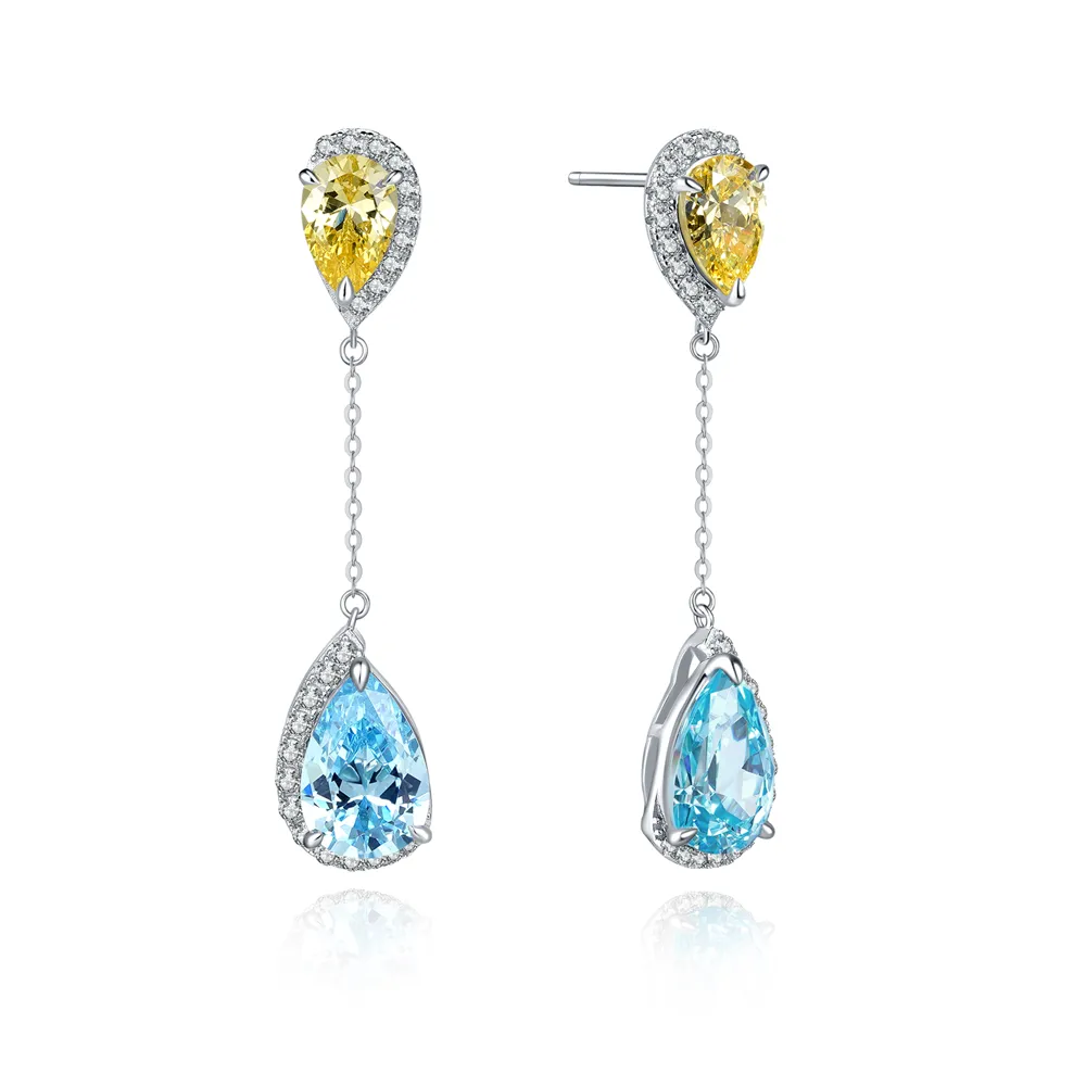 "SHELTER" - Yellow and Sky Blue Gemstone Drop Earrings sold by MSBLUE Jewelry