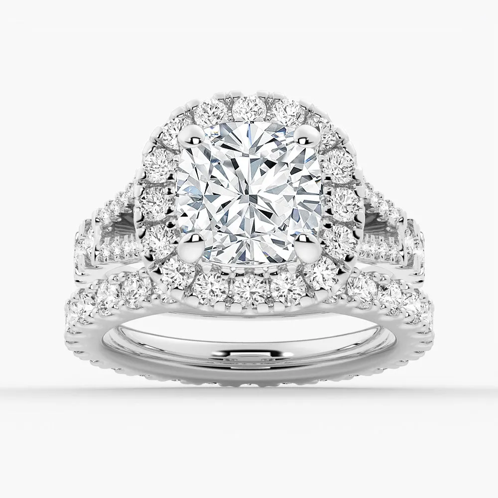 NEW Cushion Cut Split-Shank Moissanite Ring Set with Matching Wedding Band sold by MSBLUE Jewelry