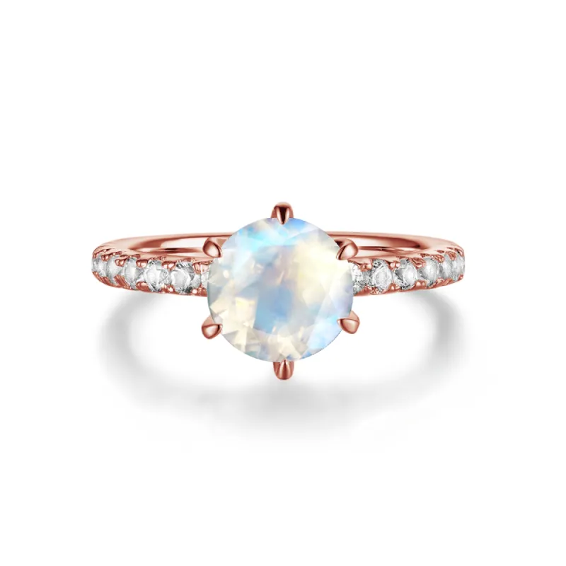 Classic Round Moonstone Ring With White Sapphire Side Stones sold by MSBLUE Jewelry