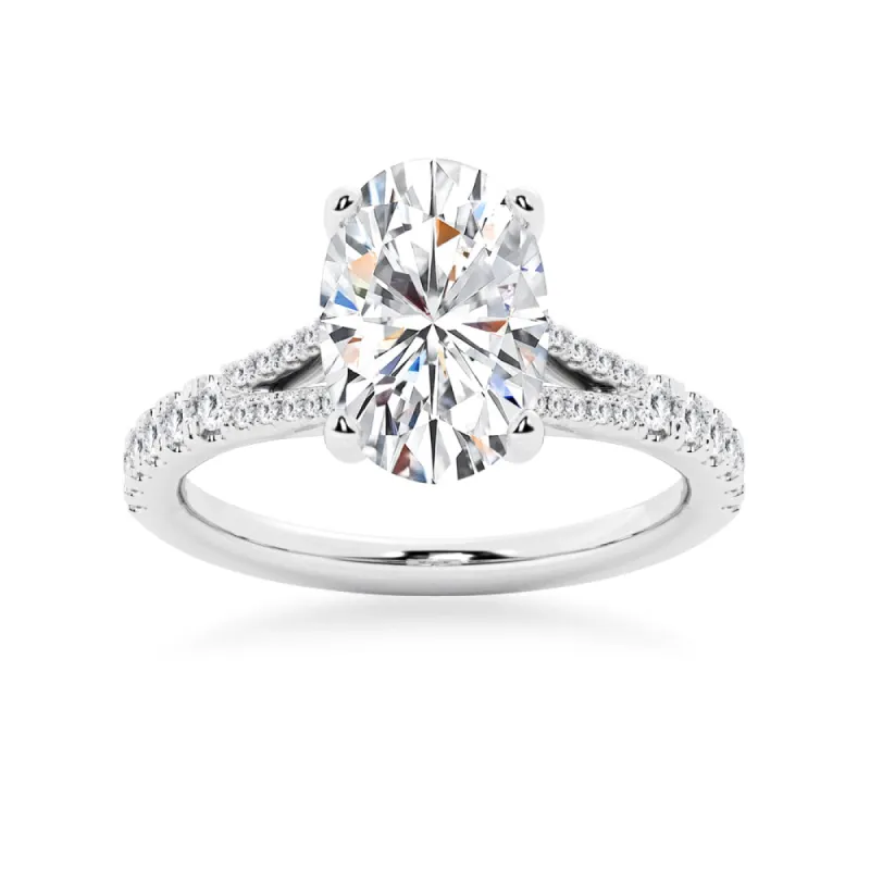 NEW Oval Cut Split-Shank Moissanite Engagement Ring sold by MSBLUE Jewelry