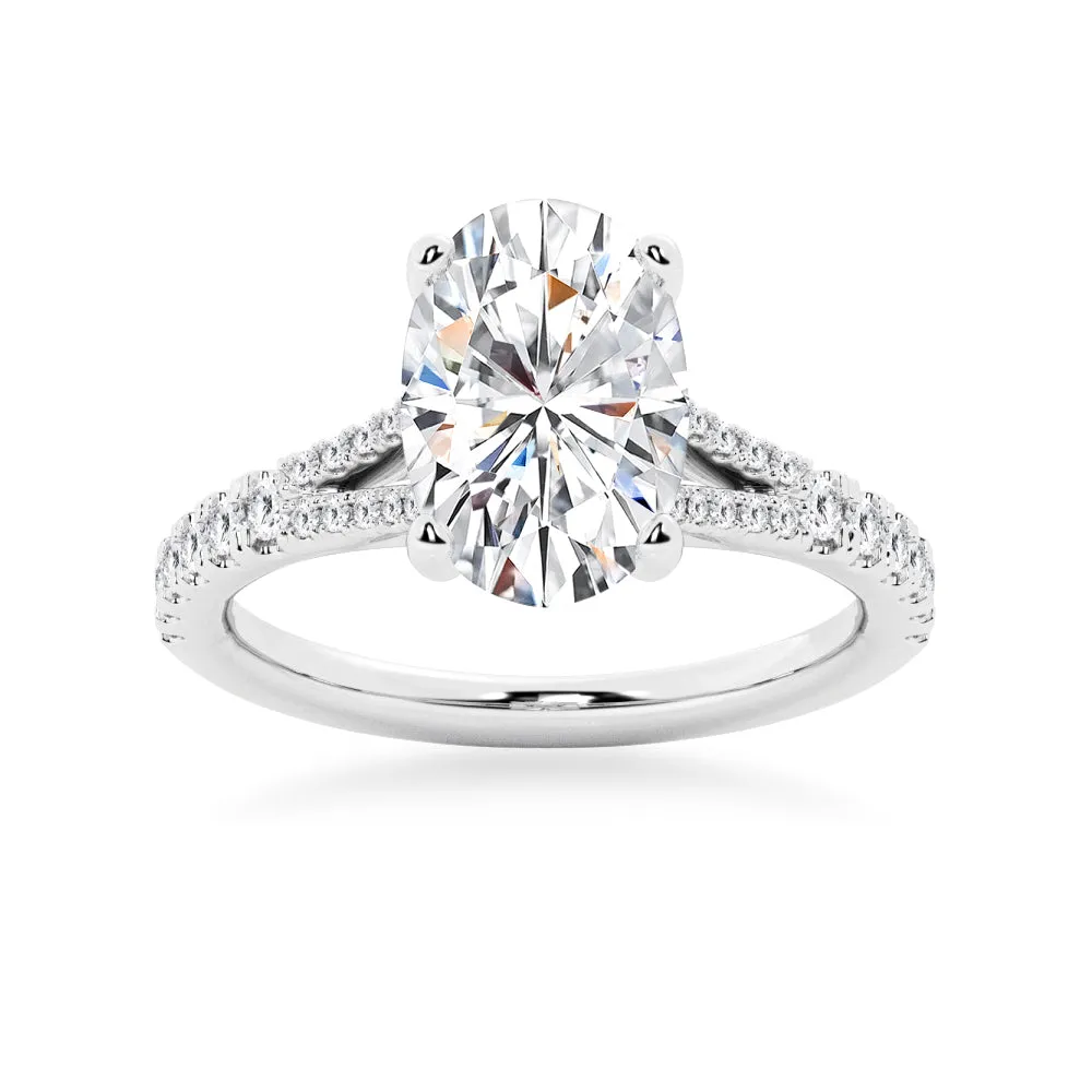 NEW Oval Cut Split-Shank Moissanite Engagement Ring sold by MSBLUE Jewelry