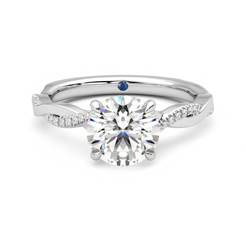 Twisted Band Round Moissanite Engagement Ring with Hidden Anniversary Stone Accent sold by MSBLUE Jewelry