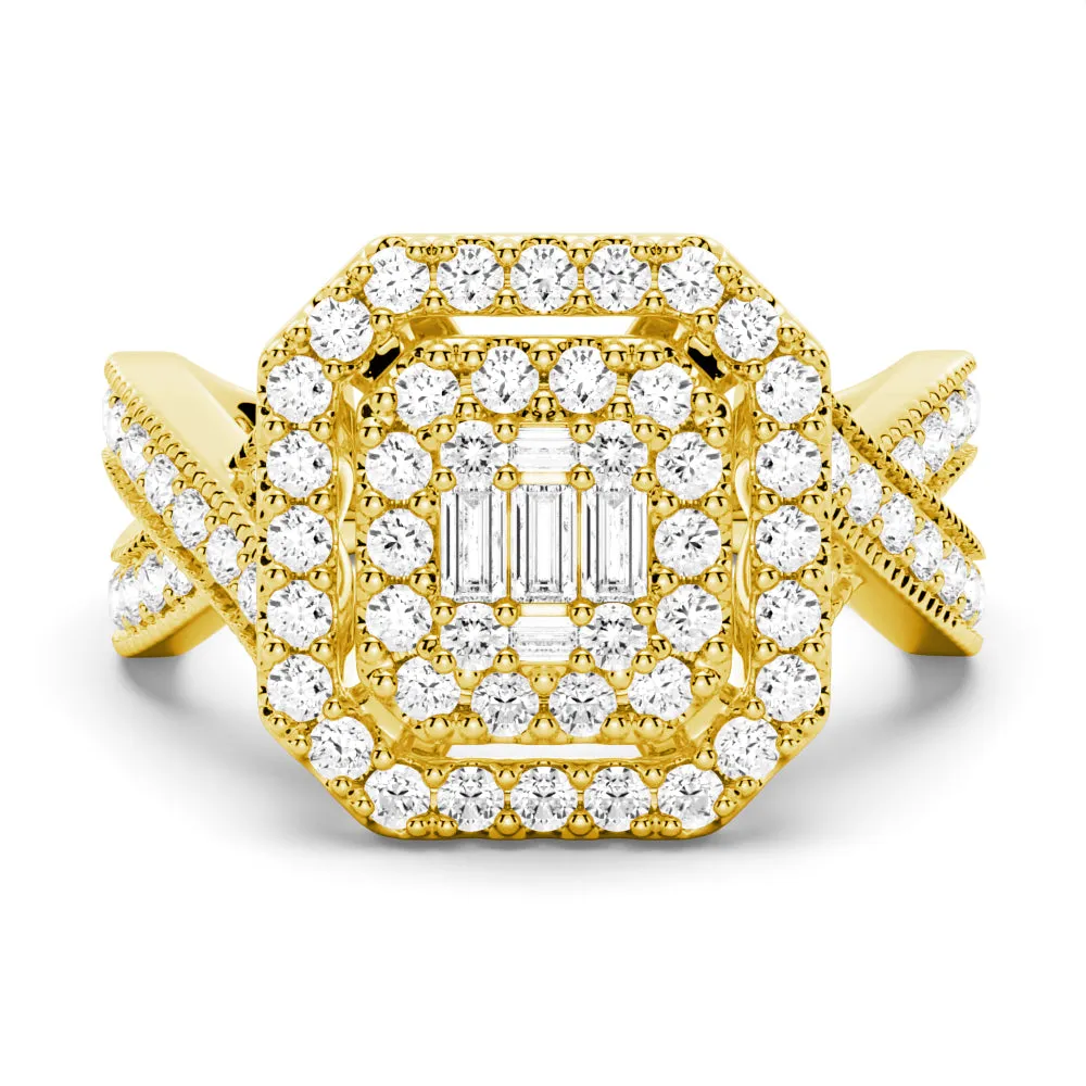 Vintage Double Halo Moissanite Baguette & Round Engagement Ring sold by MSBLUE Jewelry product image thumbnail 2