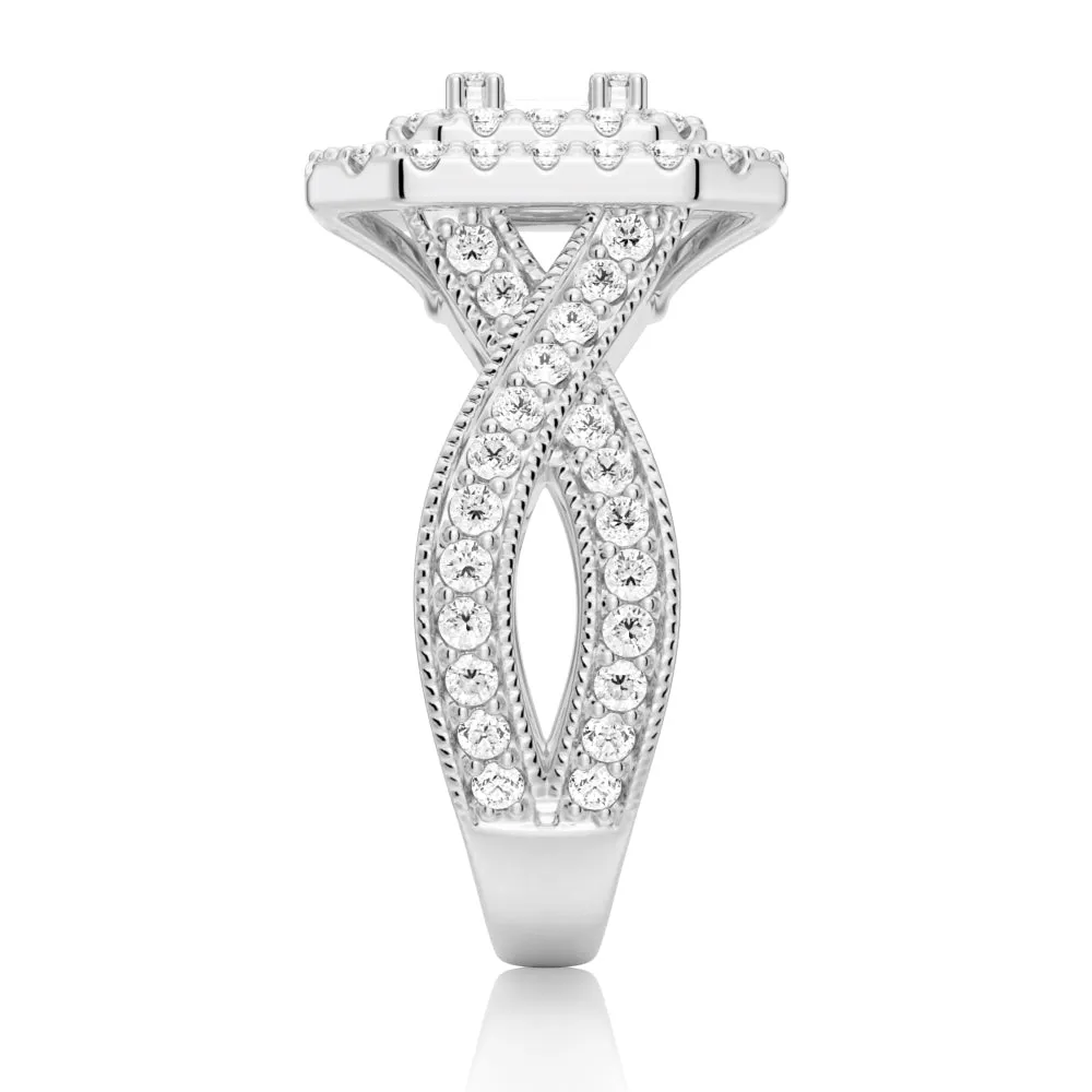 Vintage Double Halo Moissanite Baguette & Round Engagement Ring sold by MSBLUE Jewelry product image thumbnail 5