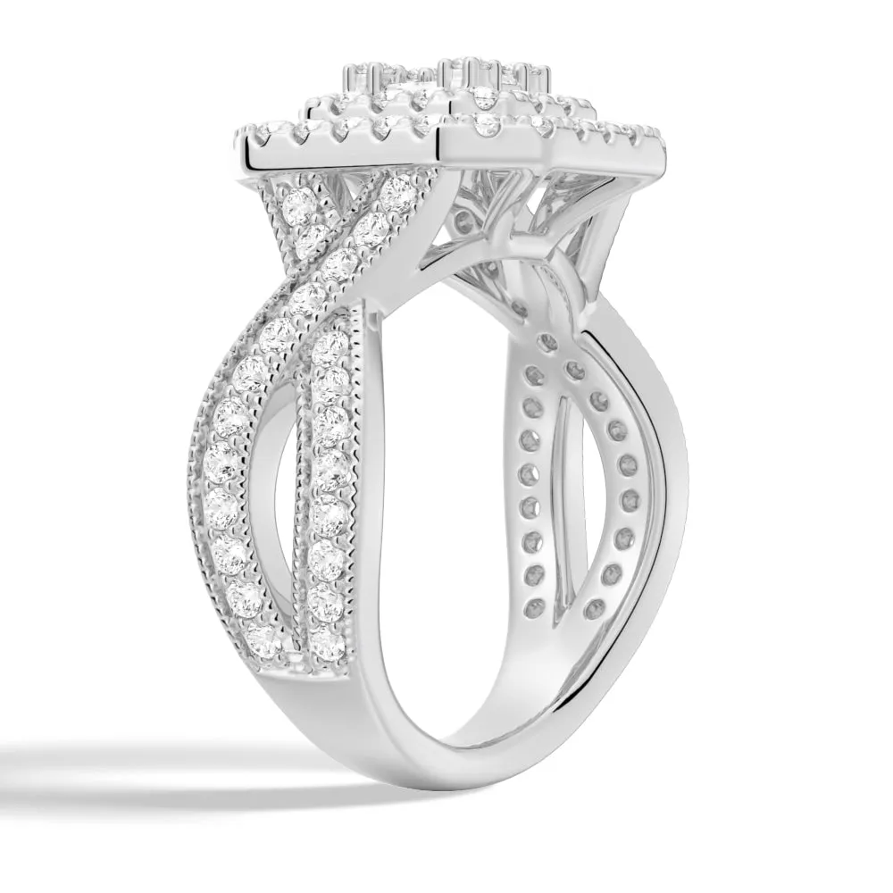 Vintage Double Halo Moissanite Baguette & Round Engagement Ring sold by MSBLUE Jewelry product image thumbnail 4