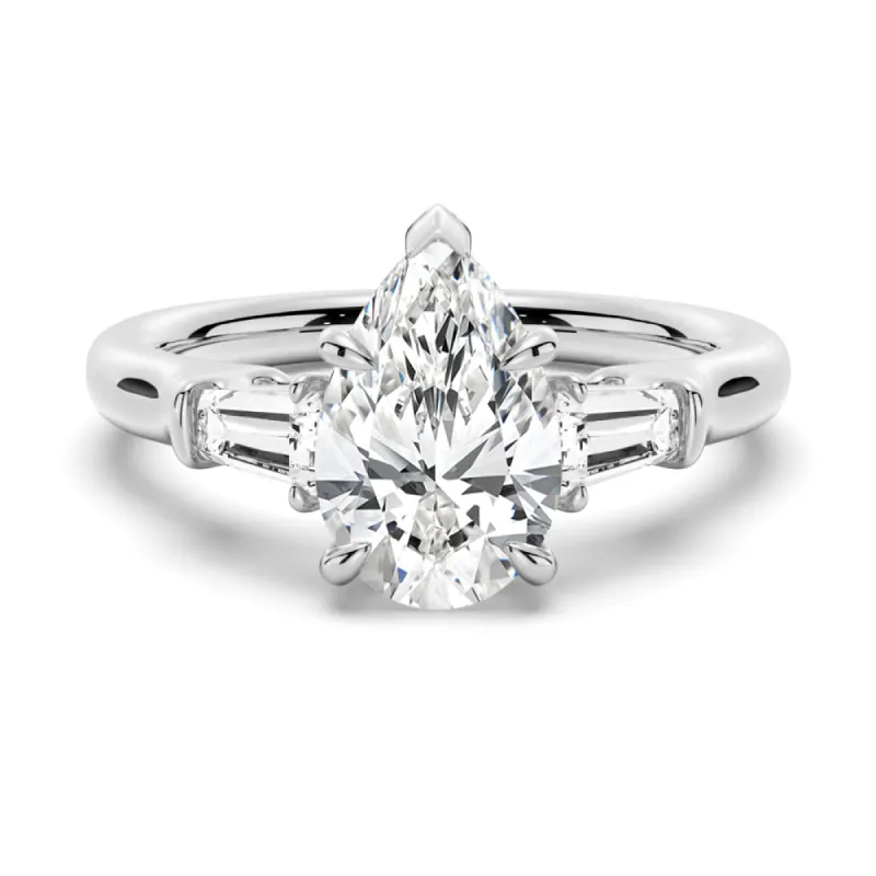 Pear-Shaped Moissanite Engagement Ring with Tapered Baguette Side Stones sold by MSBLUE Jewelry