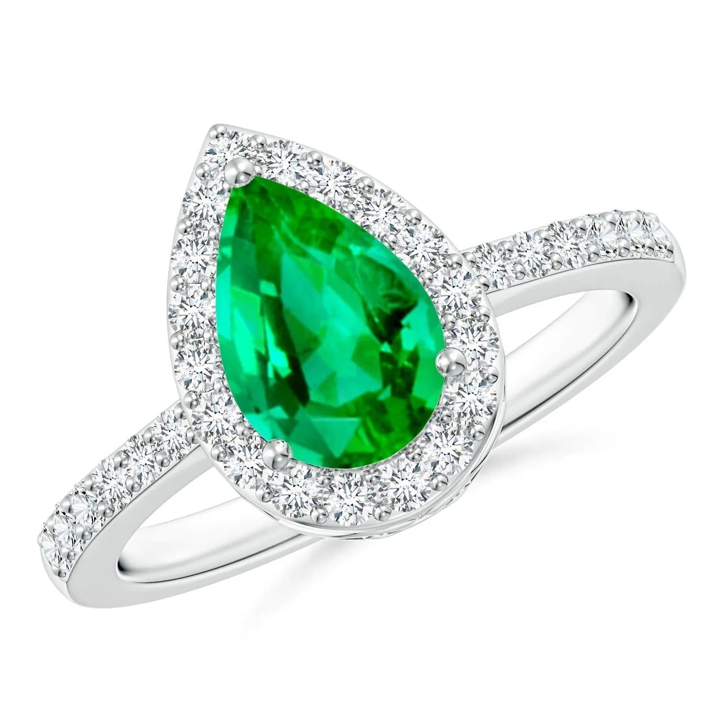 2 CT. Pear Emerald and Micropavé Halo Ring sold by MSBLUE Jewelry