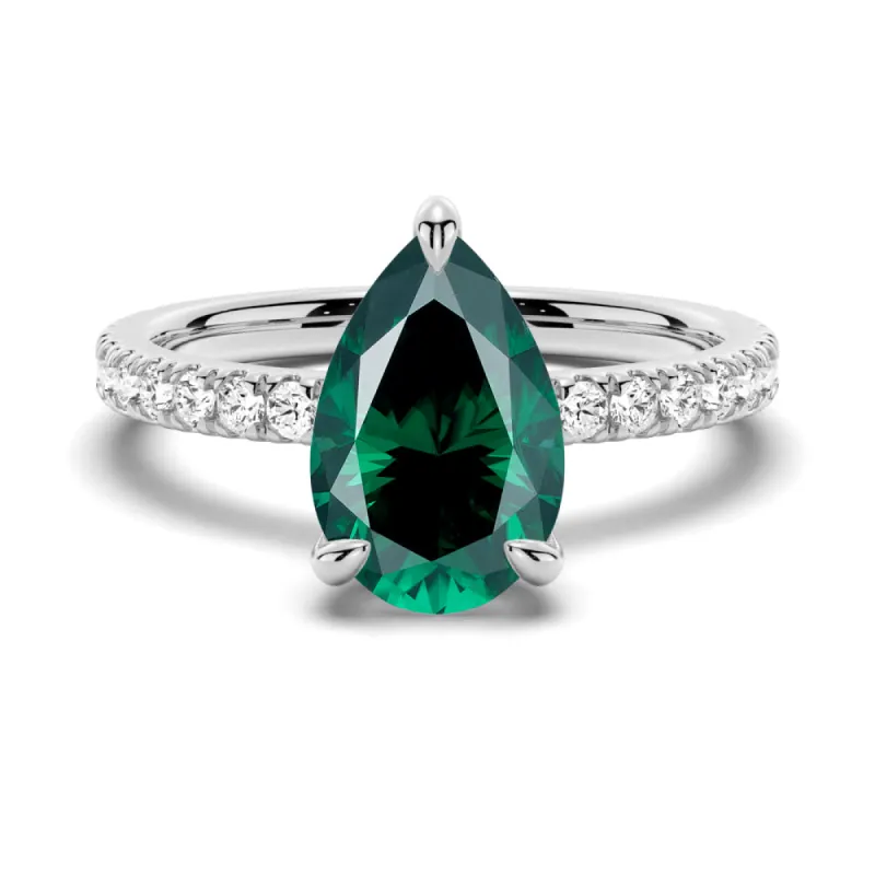 2 CT. Pear-Shaped Green Moissanite Engagement Ring With Hidden Halo sold by MSBLUE Jewelry