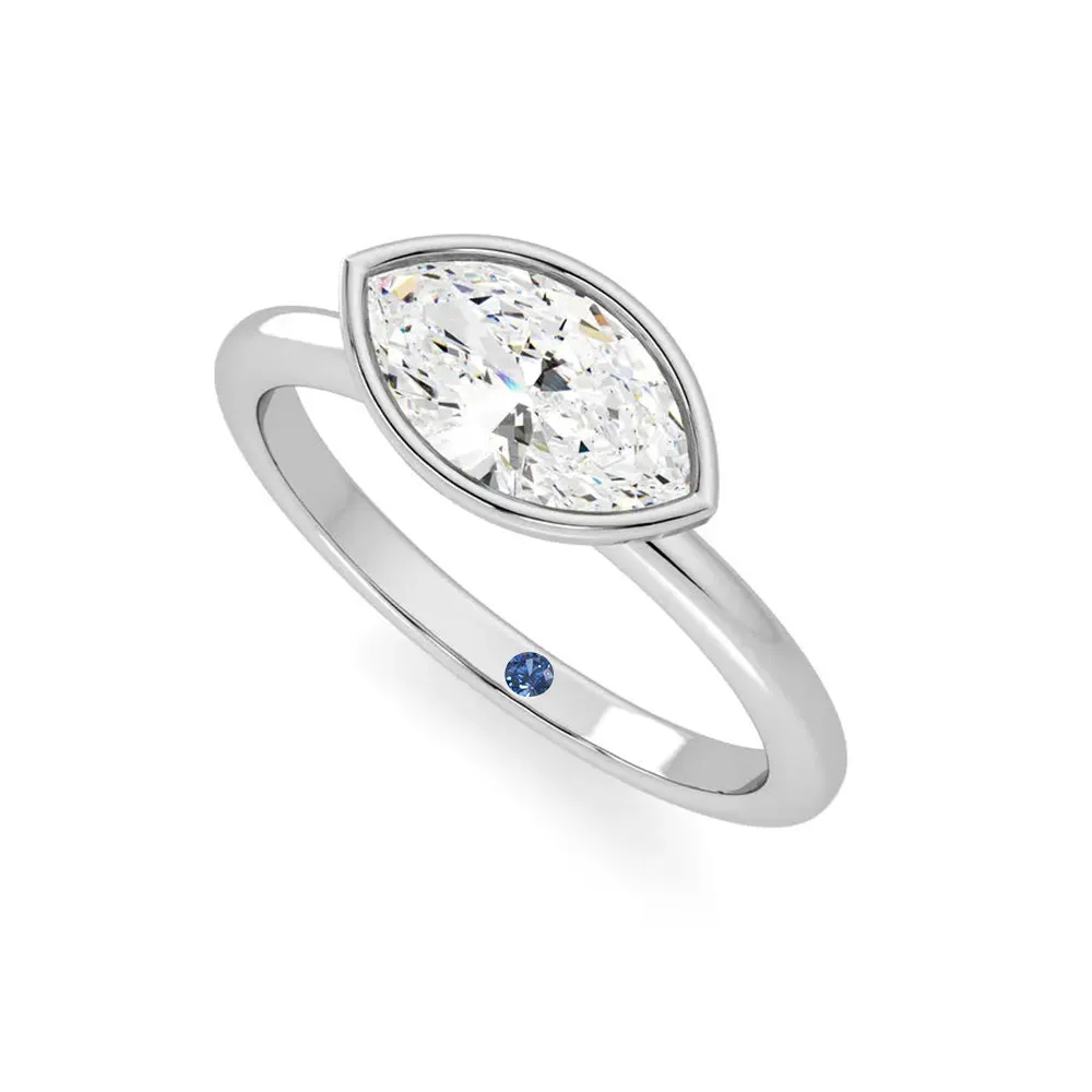 East-West Bezel Set Marquise Cut Moissanite Engagement Ring with Hidden Anniversary Stone Accent sold by MSBLUE Jewelry product image thumbnail 2