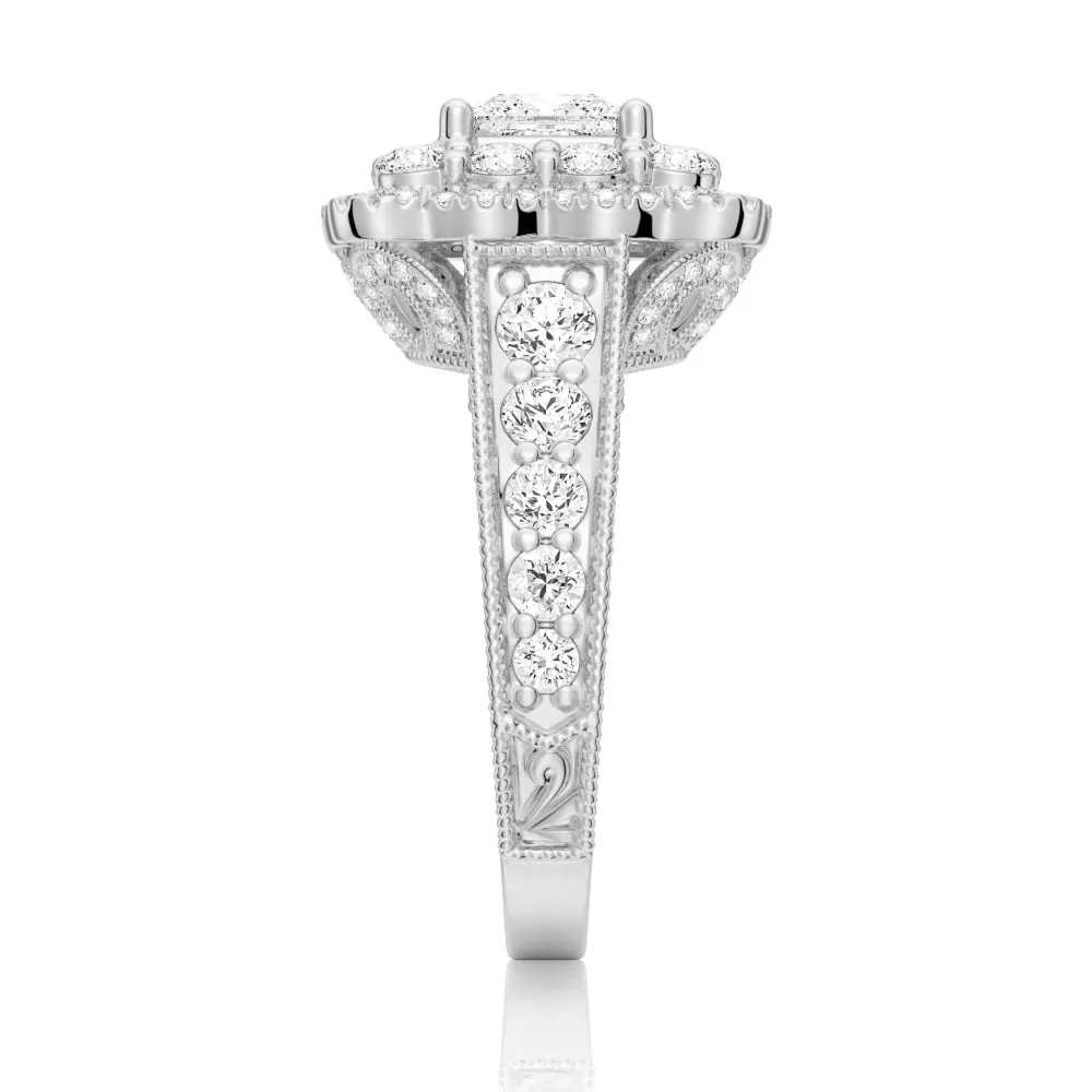 Vintage Double Halo Princess Cut Moissanite Engagement Ring sold by MSBLUE Jewelry product image thumbnail 5