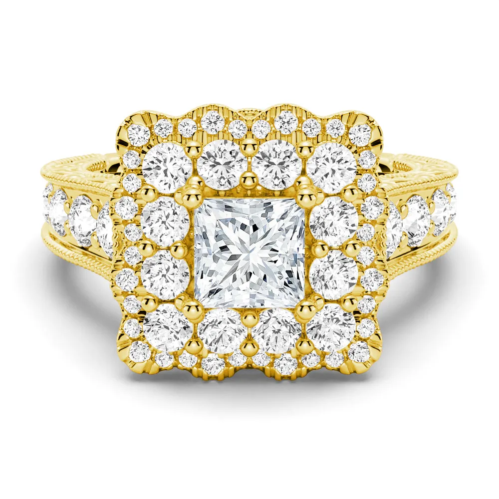 Vintage Double Halo Princess Cut Moissanite Engagement Ring sold by MSBLUE Jewelry product image thumbnail 2