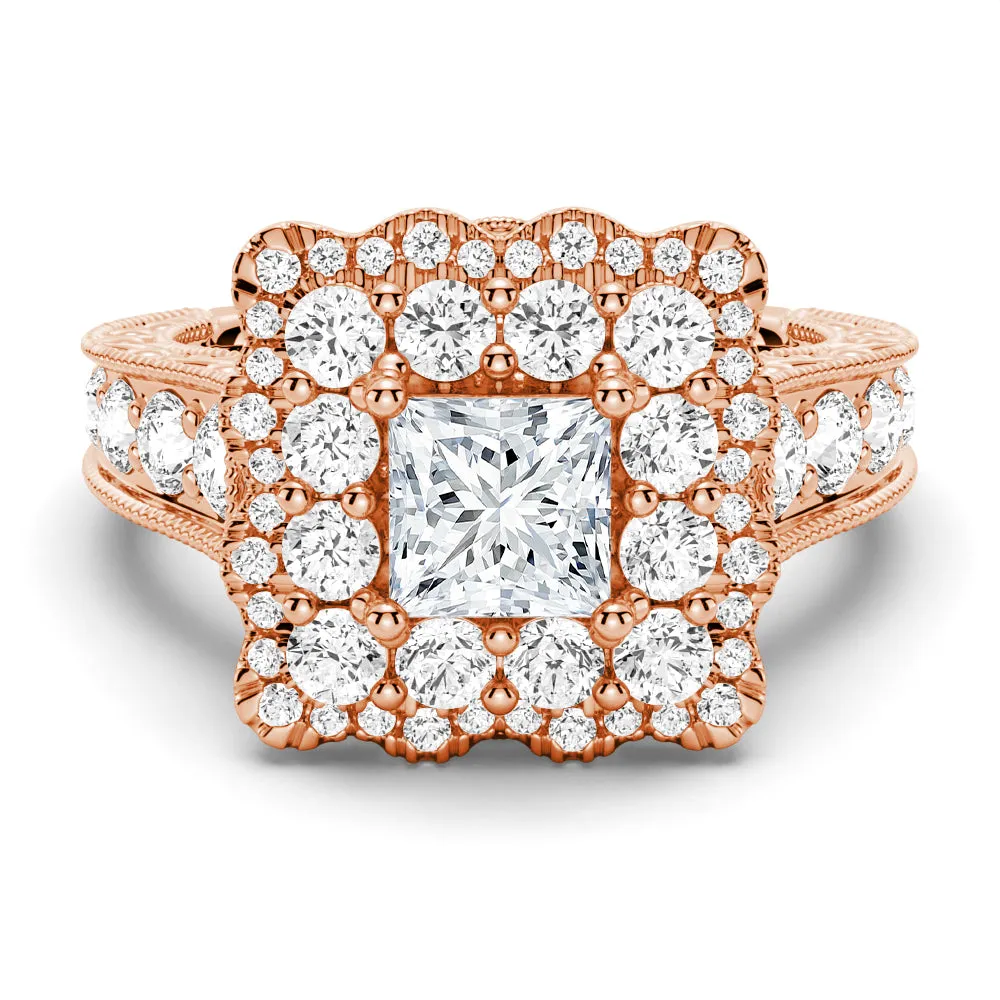 Vintage Double Halo Princess Cut Moissanite Engagement Ring sold by MSBLUE Jewelry product image thumbnail 3