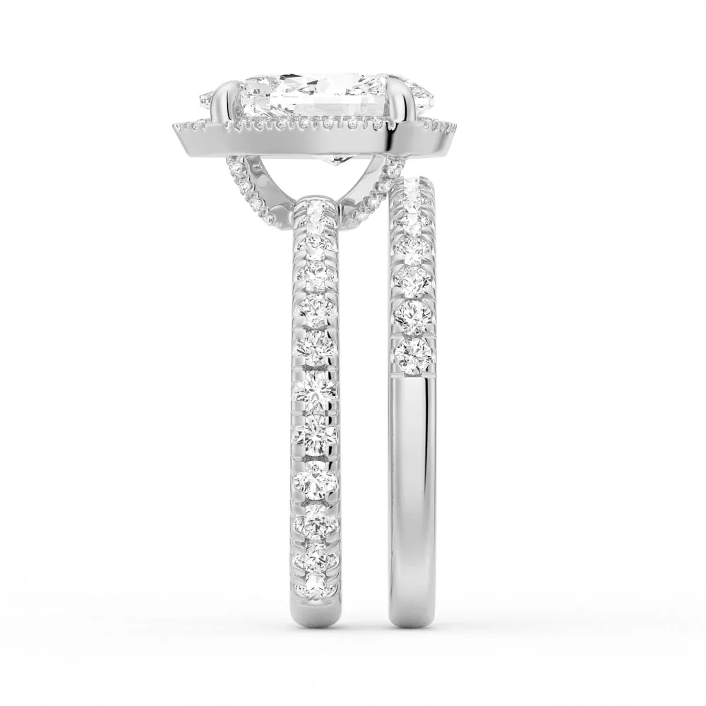 Half Eternity Pear Shaped Halo Moissanite Ring Set with Matching Wedding Band sold by MSBLUE Jewelry product image thumbnail 4