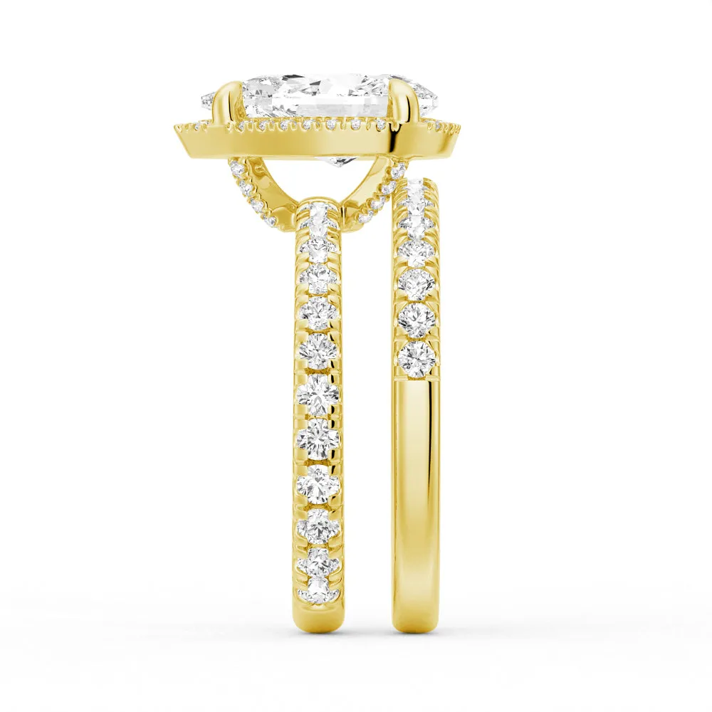 Half Eternity Pear Shaped Halo Moissanite Ring Set with Matching Wedding Band sold by MSBLUE Jewelry product image thumbnail 5