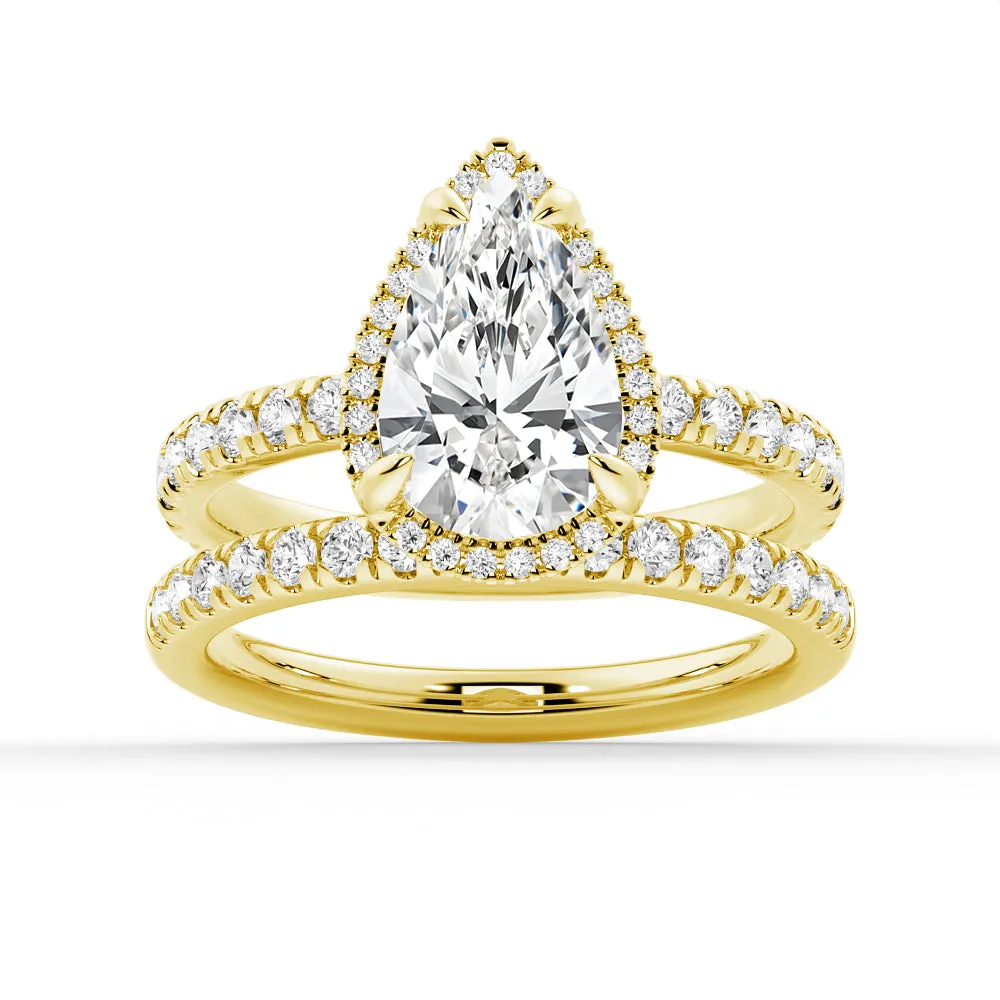 Half Eternity Pear Shaped Halo Moissanite Ring Set with Matching Wedding Band sold by MSBLUE Jewelry product image thumbnail 2