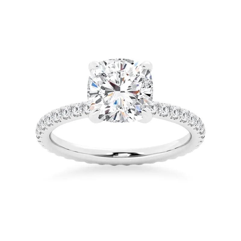 Cushion Cut Moissanite Engagement Ring With Eternity Pave Band sold by MSBLUE Jewelry