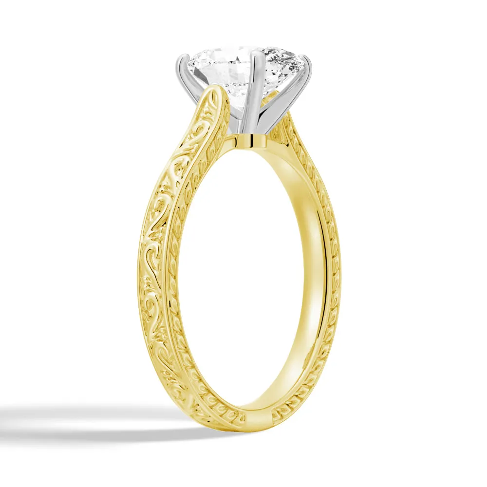 Vintage Two Tone Oval Moissanite Engagement Ring With Milgrain Edges sold by MSBLUE Jewelry product image thumbnail 4