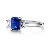 Emerald Cut Blue Sapphire and White Sapphire Three Stone Ring sold by MSBLUE Jewelry