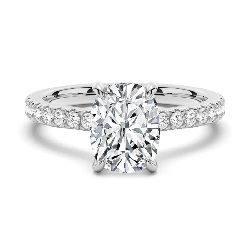 Cushion Cut Moissanite Engagement Ring With Hidden Halo sold by MSBLUE Jewelry