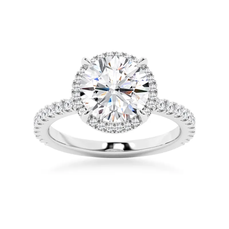 Half Eternity Round Cut Moissanite Halo Engagement Ring sold by MSBLUE Jewelry