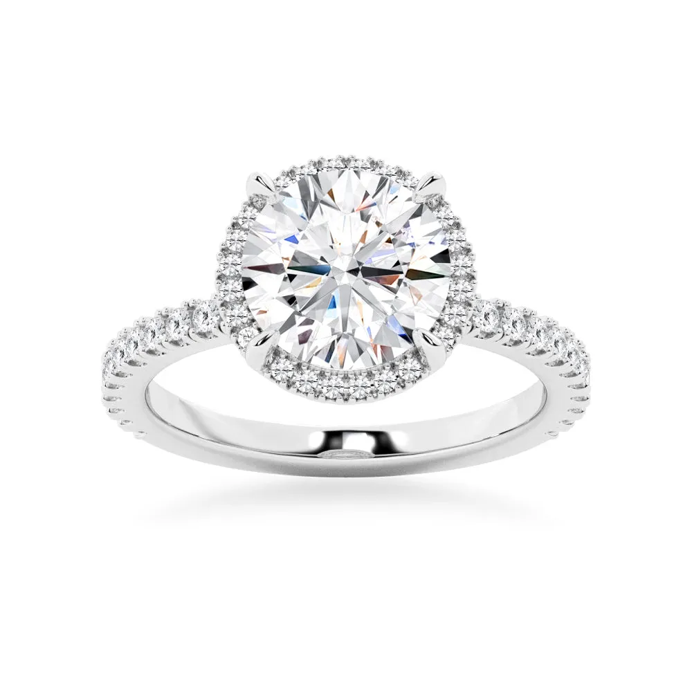 Half Eternity Round Cut Moissanite Halo Engagement Ring sold by MSBLUE Jewelry