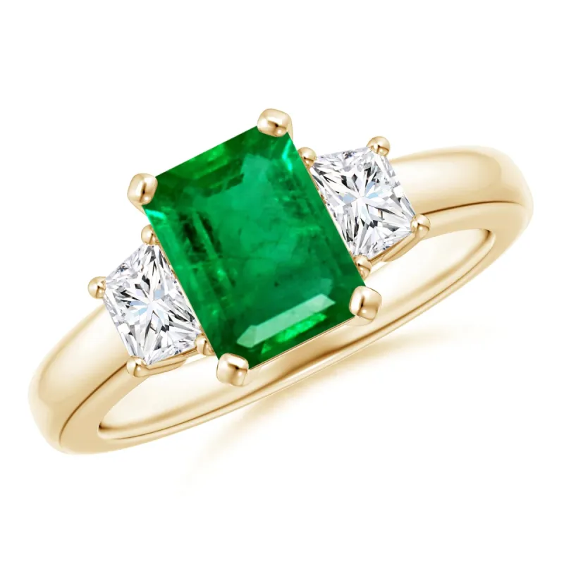 Emerald Cut Emerald and White Sapphire Three Stone Ring sold by MSBLUE Jewelry