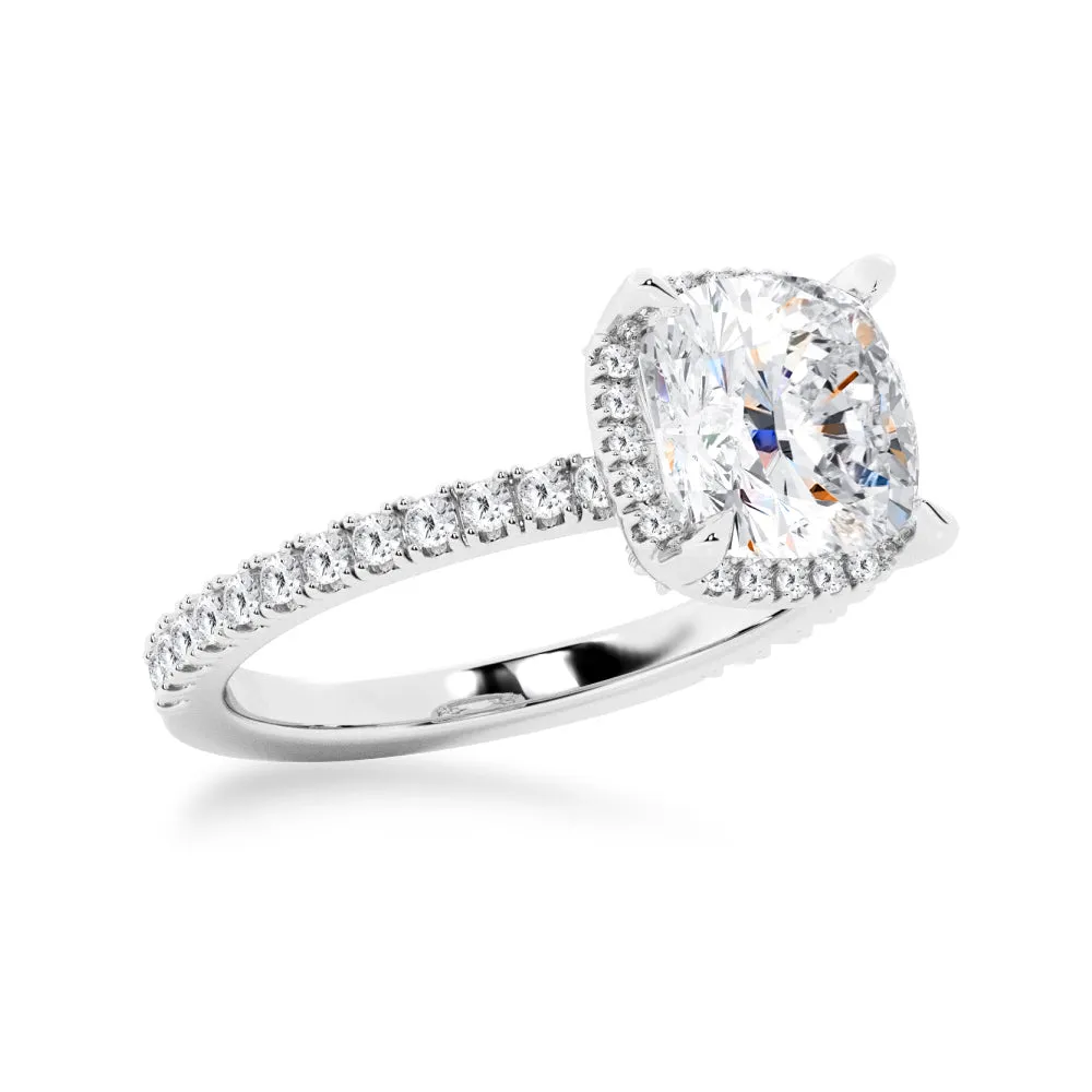 Half Eternity Cushion Cut Moissanite Halo Engagement Ring sold by MSBLUE Jewelry product image thumbnail 4