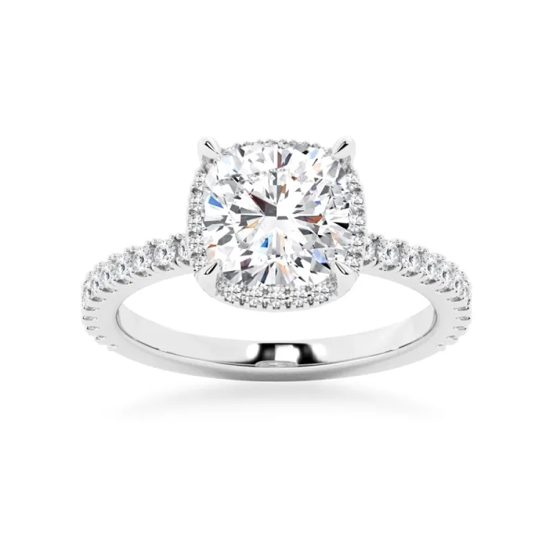 Half Eternity Cushion Cut Moissanite Halo Engagement Ring sold by MSBLUE Jewelry